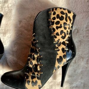 Leopard Print Black Ankle Boots